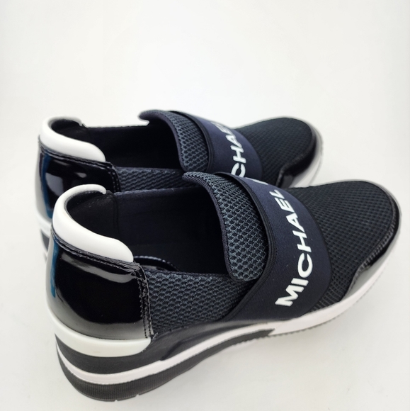Michael Kors Felix Trainer Platform Wedge New Scuba Black MK Print - Picture 6 of 7
